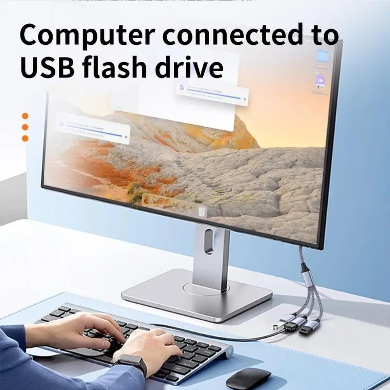 Q5WA 3 IN1 Tipo C a OTG 3 Hubs puerto Divisor cable USB2.0 Tipo C Convertidores adaptadores