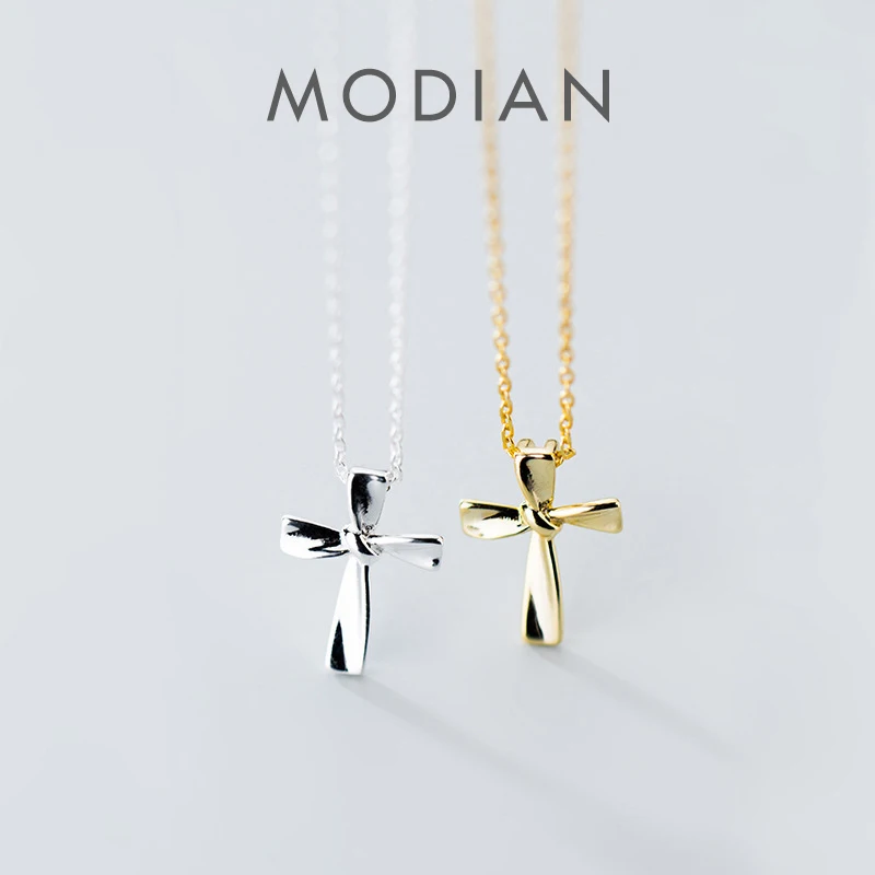 Modian Minimalist Cross Tiny Pendant Fashion 925 Sterling Silver Geometric Line Knot Pendant Link Chain for Women Fine Jewelry