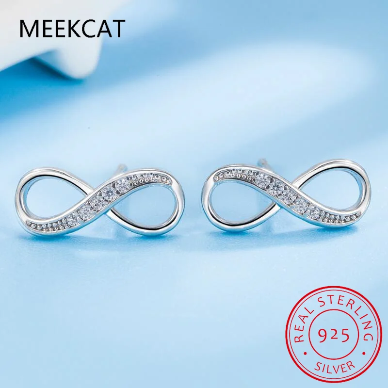 925 Sterling Silver Geometric CZ Zircon Infinity Symbol Piercing Stud Earrings for Women Party Wedding Jewelry Brincos de Prata