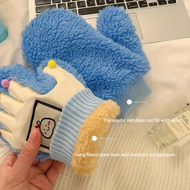 Dopamine Cute Hairball Gloves for Women's Winter Warm Plush and Thick Anti Cold Student Cotton Gloves