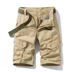 New Summer Men Cotton Loose Tooling Shorts Jogger Pants Man Multi pockets Casual Cargo Shorts Quality Male Shorts Pants NO Belts