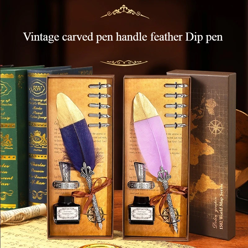 

Pearlescent Retro Carved Pen Holder Feather Dip Pen Set Fountain Pen Writing Set Writing Supplies Office School Supplies