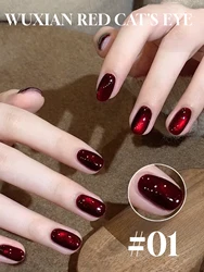 MN 1-21pcs 12ML Winter White Wine Fairy Red Cat Eye Gel Nail Polish 2025 new Glass Beads Gel Polsih Red Nails Valentine's Day