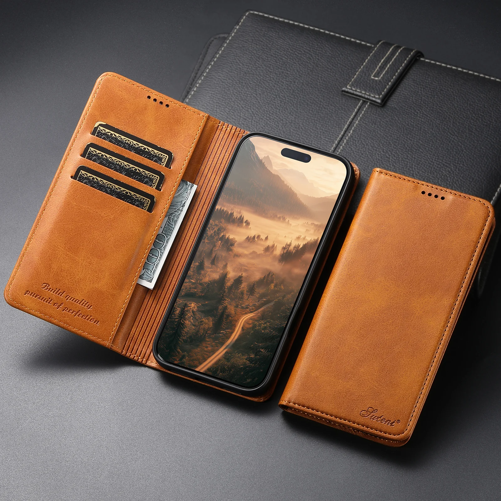 SUTENI Kunstleder-Kartenhalter-Standfunktion-Geldbörse Magnet-Flip-Cover Handyhülle für iPhone 18 Pro Max 17 16 Plus 15 Pro 14 13 12 – Detail 8
