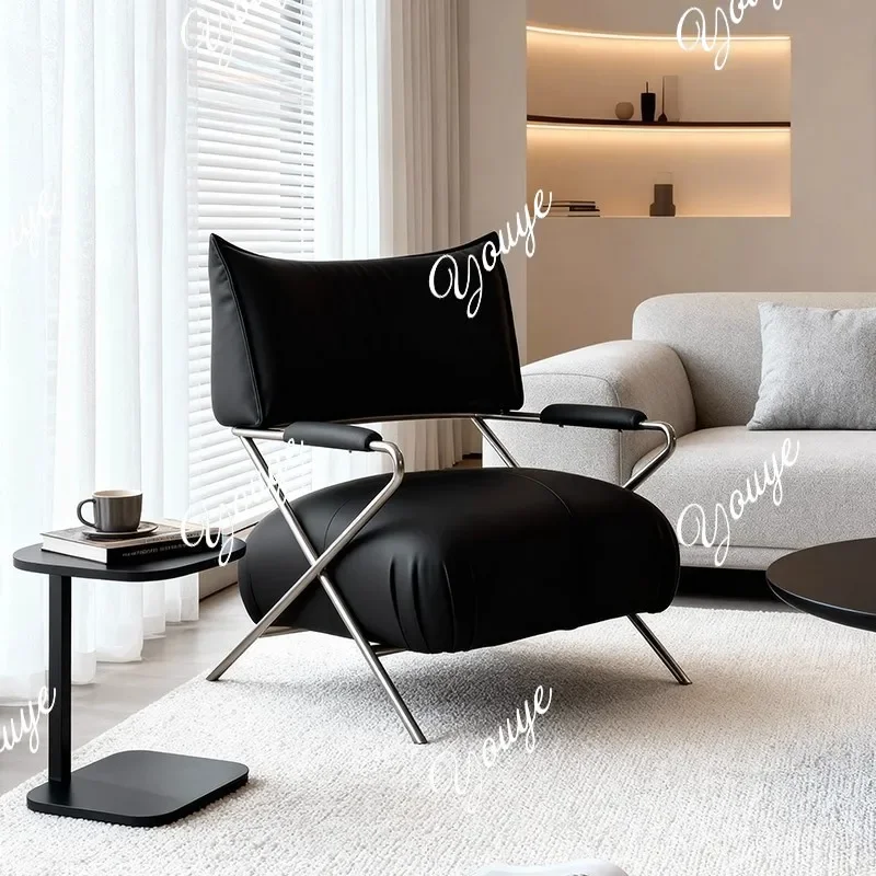 

XM Retro Style Living Room Bedroom Creative Stainless Steel Single Sofa Chair Balcony Study Reading Leisure Armrest Backrest