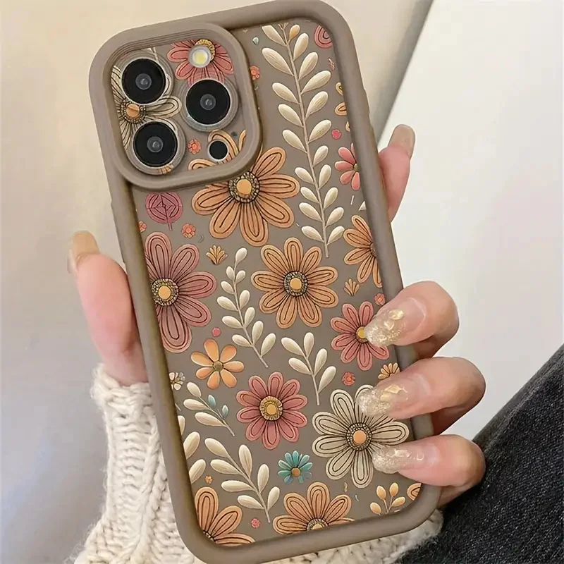 1 capa de telefone com padrão floral com design de proteção de câmera, adequada para iPhone 11 Pro Max/12 Pro Max/13 Pro Max/14 Pro Max/15 Pr