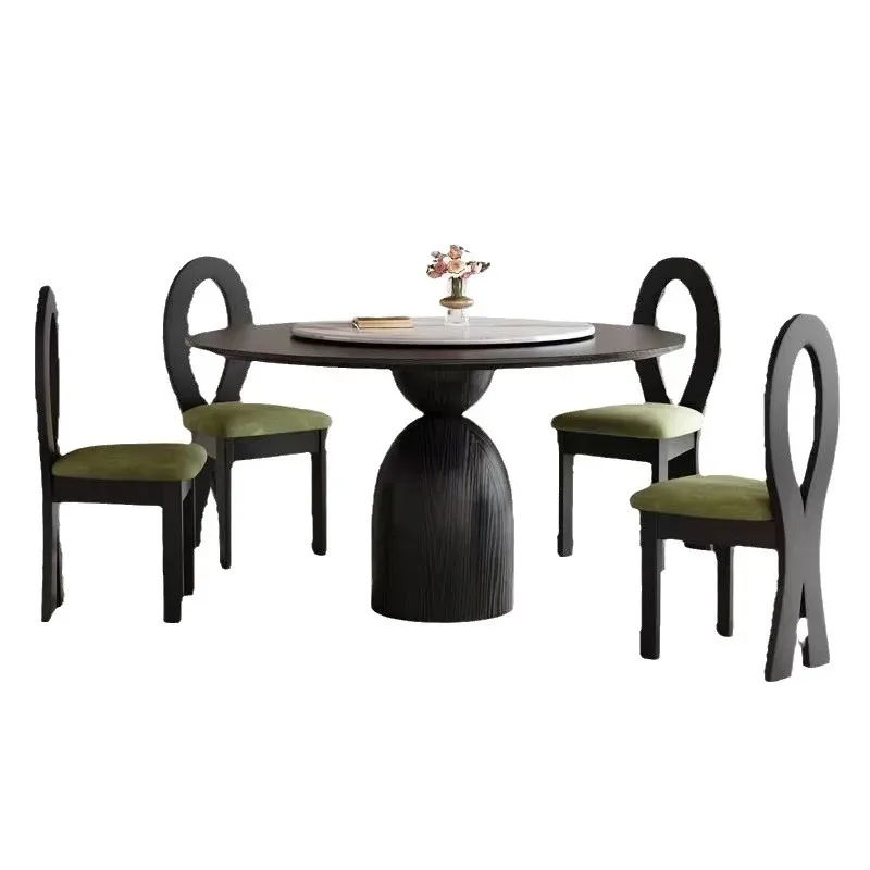 

solid wood round dining table and chair combination medium and ancient style living room home black with turntable dining table