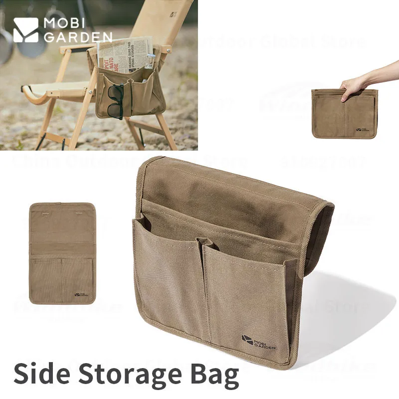 MOBI GARDEN Outdoor Camping Chair Side Storage Bag Portable Armrest Hanging Bag Multi-Functional Cotton Bag Multiple Pockets