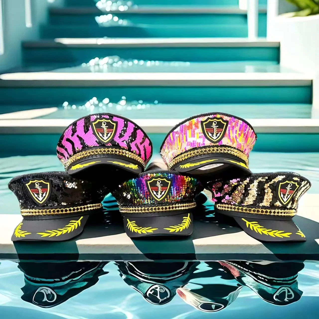 ホンルアン-カラフル-スチームパンク-キャプテンハット-ラインストーン付き-バーニングマンフェスティバル-女性用-レイブフェスティバル-アクセサリー-男性用パーティーキャップ