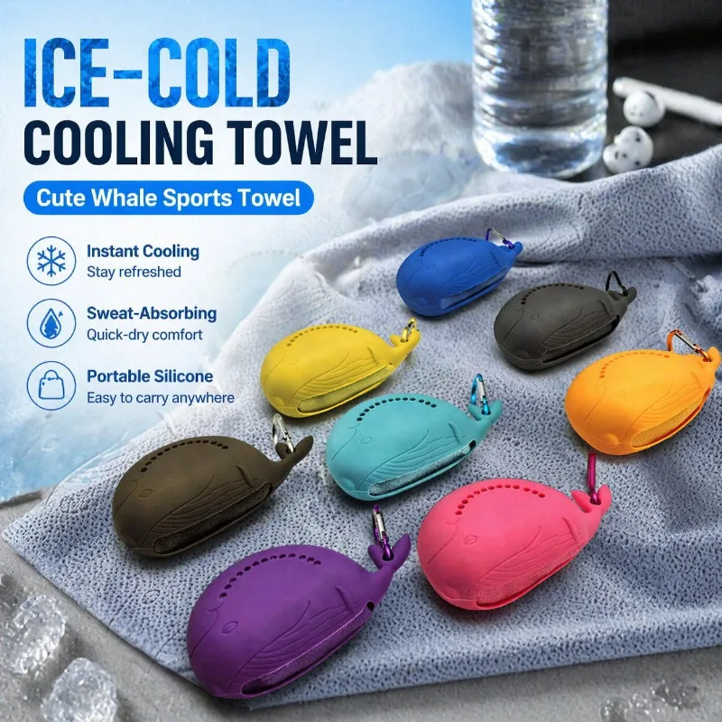 

Cute Whale Sports Quick-Dry Cooling Towel, Sweat-Absorbing Gym Towel with Portable Silicone, Ice-Cold Towel