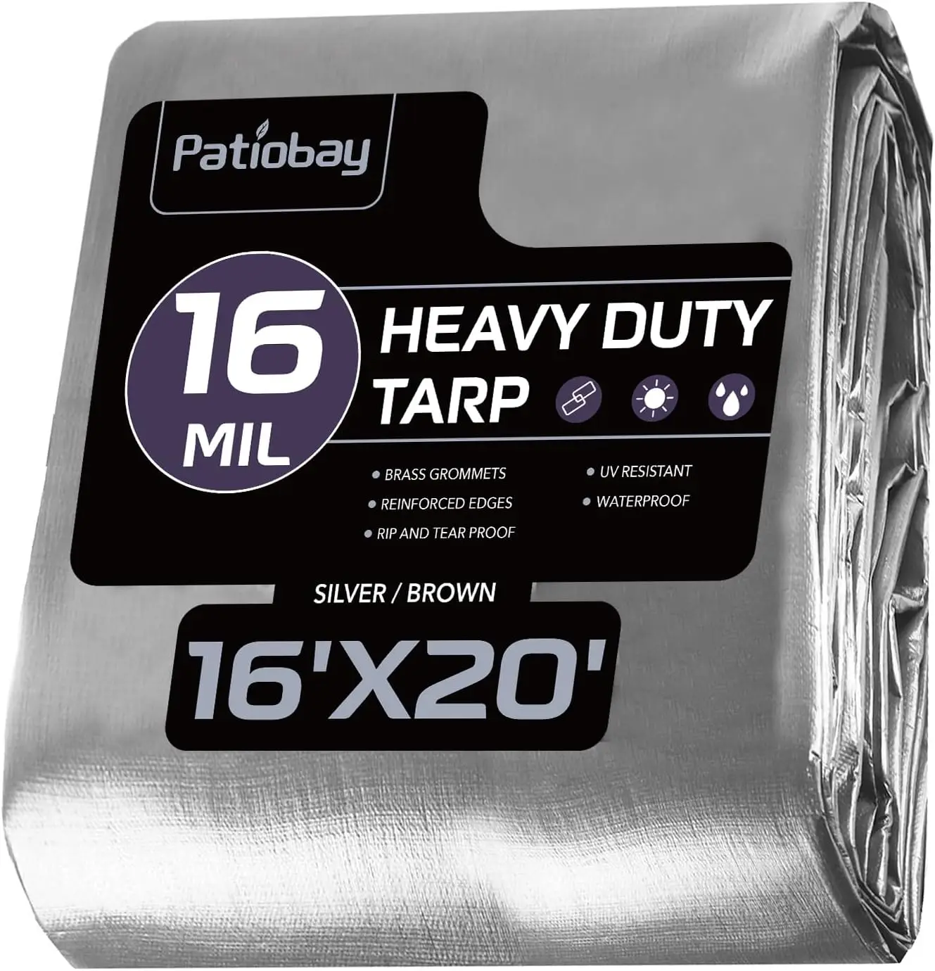 

16x20FT Heavy Duty Waterproof Tarp, 16 Mil Thick with Grommets Every 23.6", UV & Tear Resistant for Outdoor Use