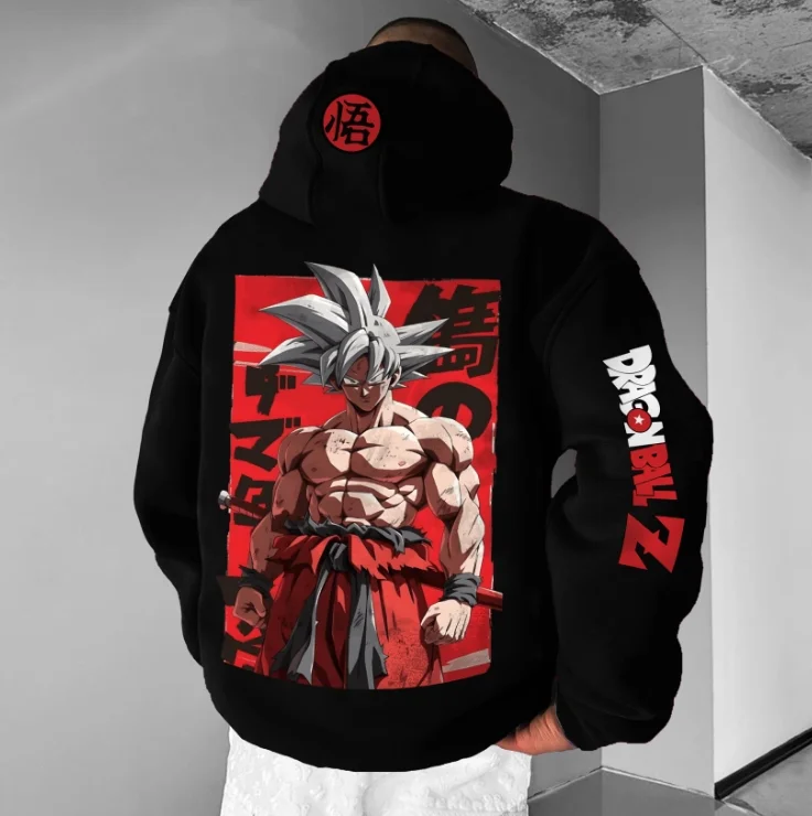 

Dragon Ball z осенне-зимняя мужская свободная толстовка с капюшоном Wukong с принтом'Wu 'Red Round Logo Повседневные повседневные фанаты аниме