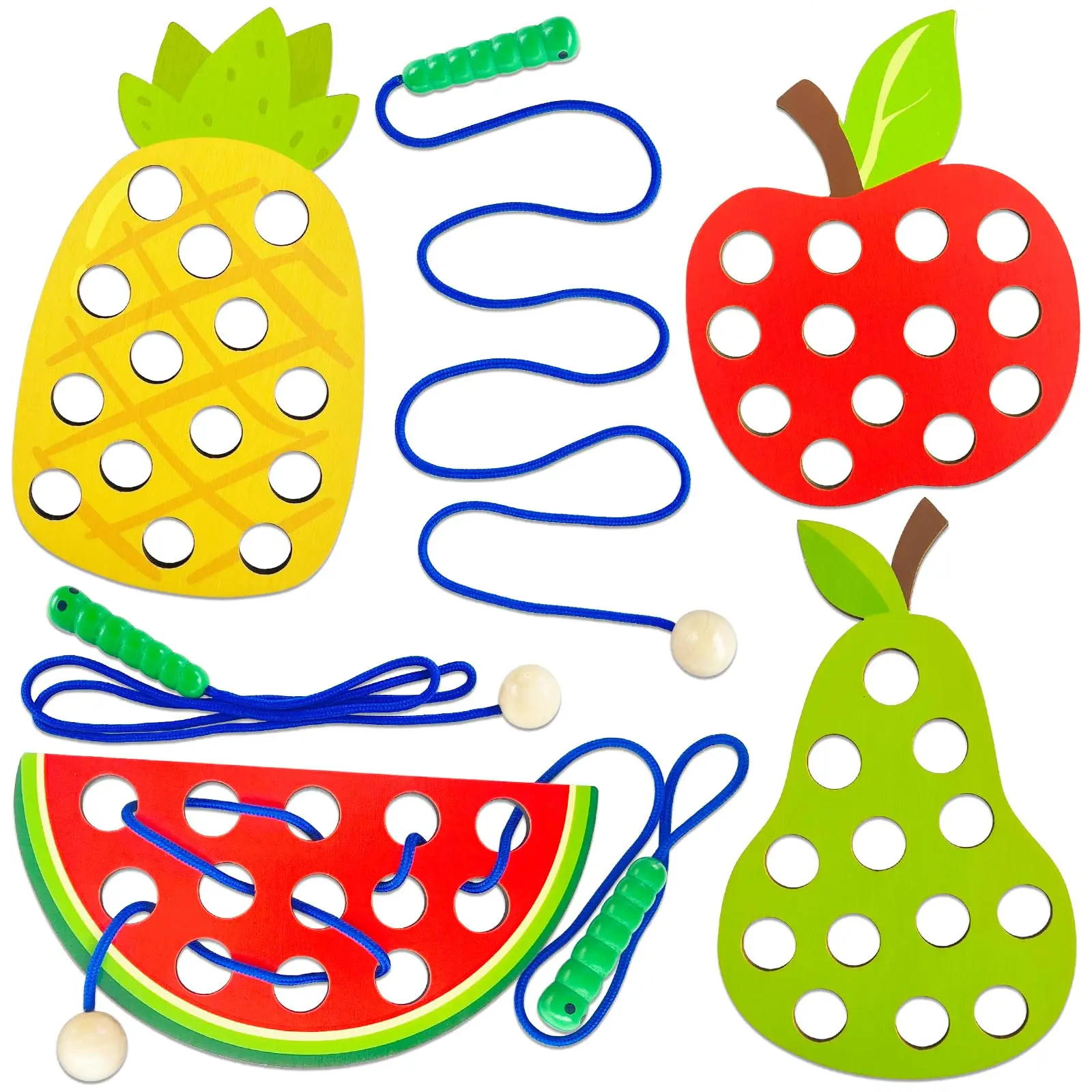 Montessori Wooden Fruit Threading Toy for Children Educational Brain Teaser Toy