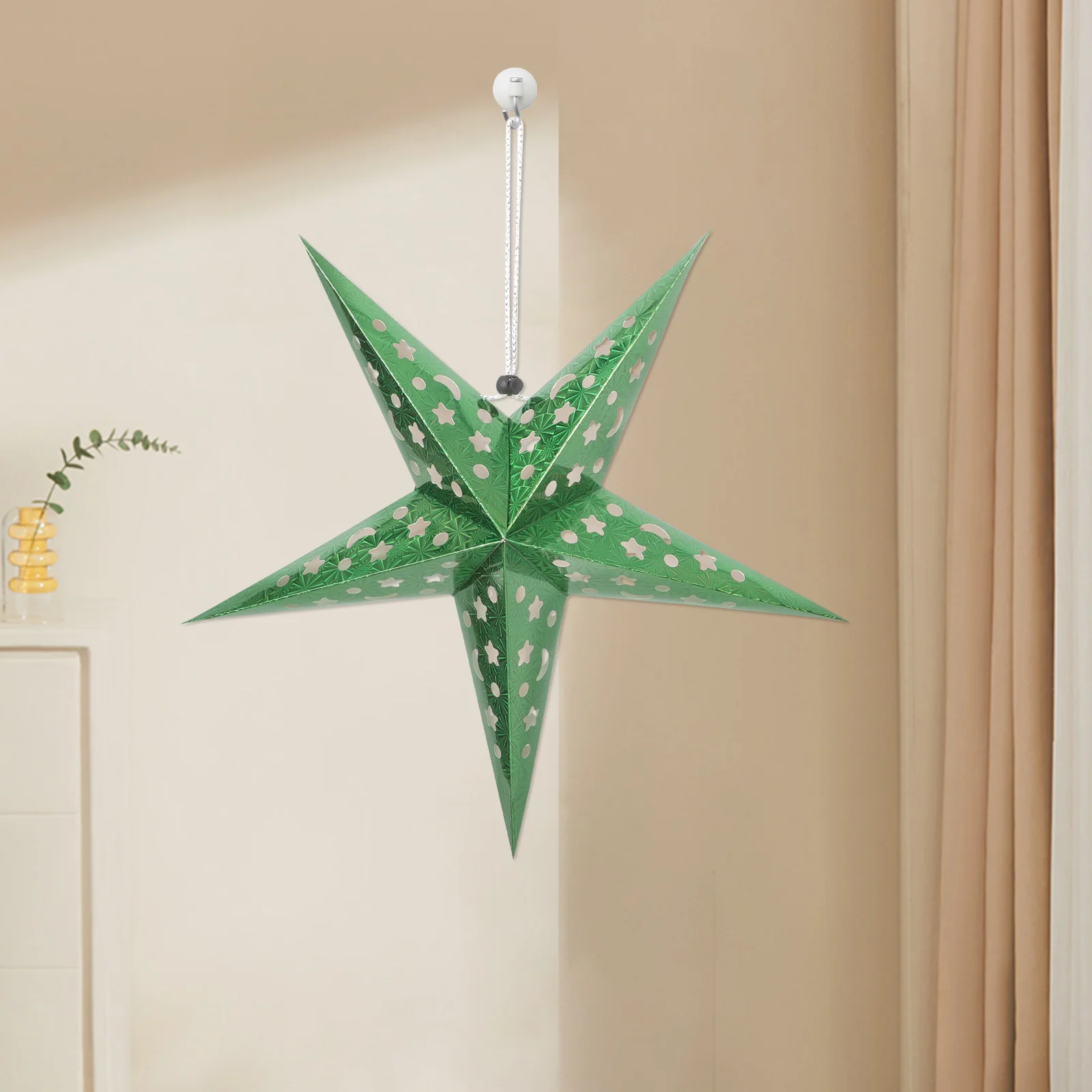

5pcs 45Cm Star Lamp Shade Paper Hanging Star For Ceiling Decorative Lamp Shades Fairy Lights Living Room Bedroom Green
