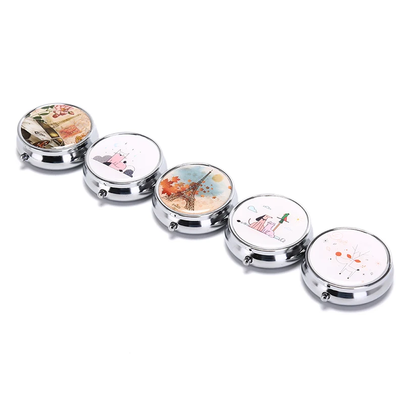 1PCS Portable Metal Folding Pill Case Medicine Round Flower Pill Box Cute Makeup Storage Container Tablet Container Medicine Box