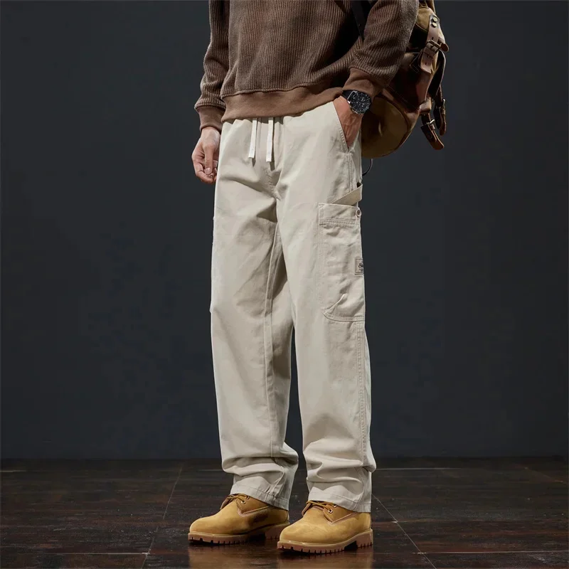 

spring and autumn retro American heavy straight cylinder cargo multi-bag pants men casual all new style