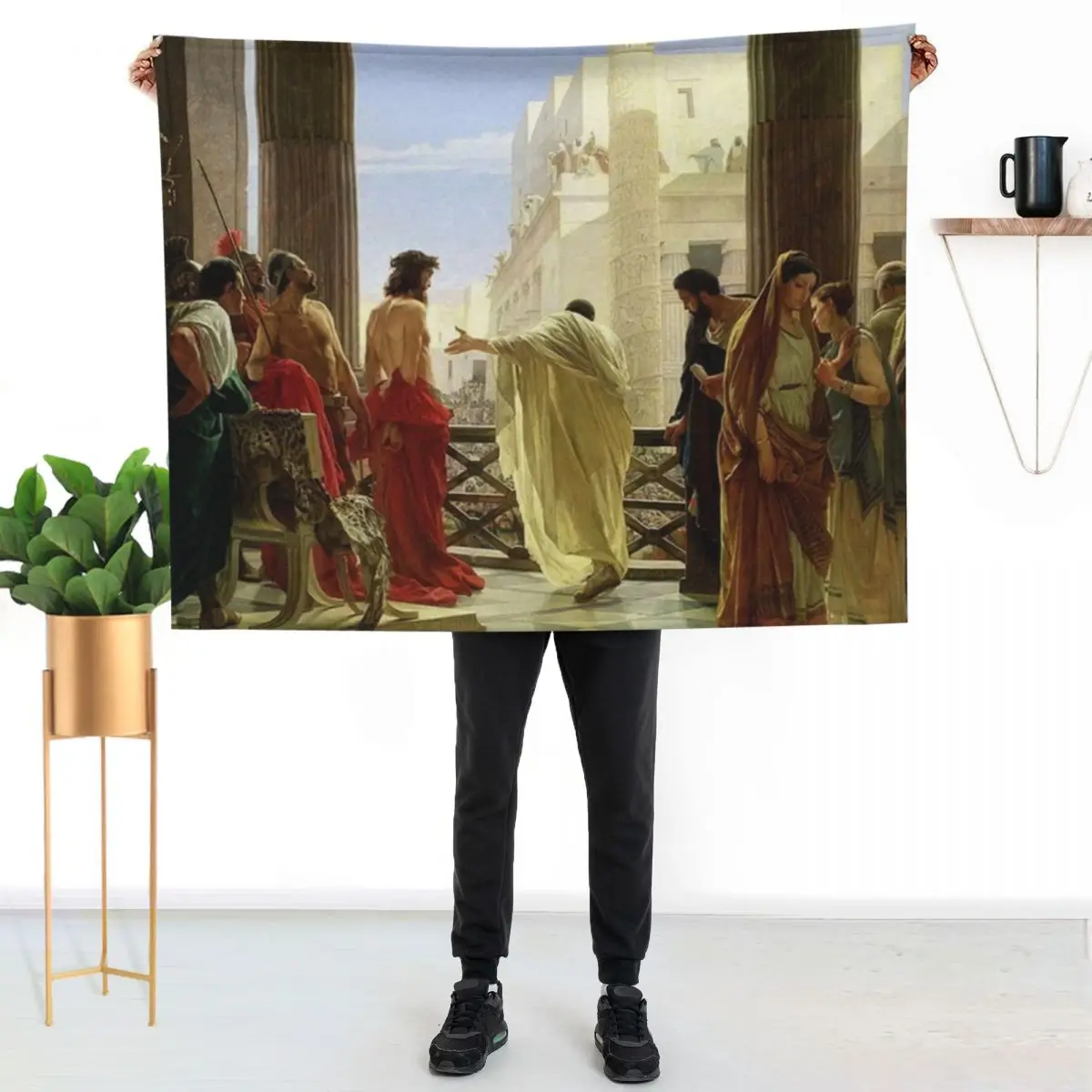 Jesus Christ: Ecce Homo, Antonio Ciseri Throw Blanket Portable Lightweight Blanket for Travel Camping