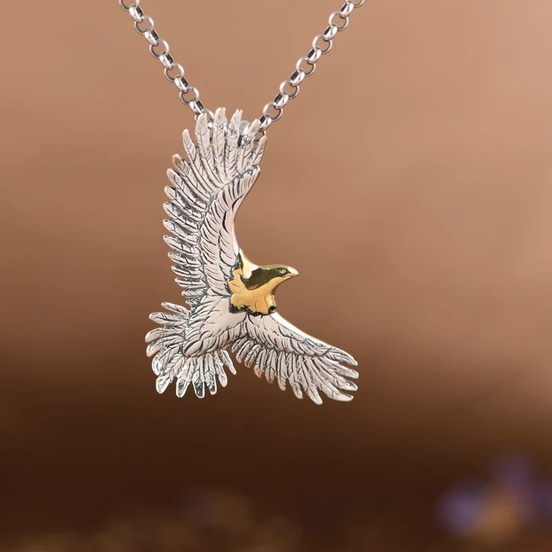 Pure S925 Sterling Silver Ornaments Fashion Solitary Flying Eagle Chain Pendant Men Women Necklaces Pendants