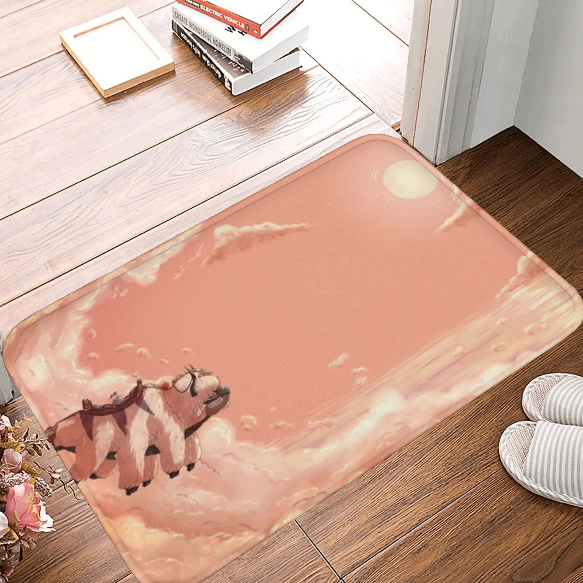 1pc Sky blue cloud pattern rug, machine washable fabric, suitable for bedroom and living room décor.