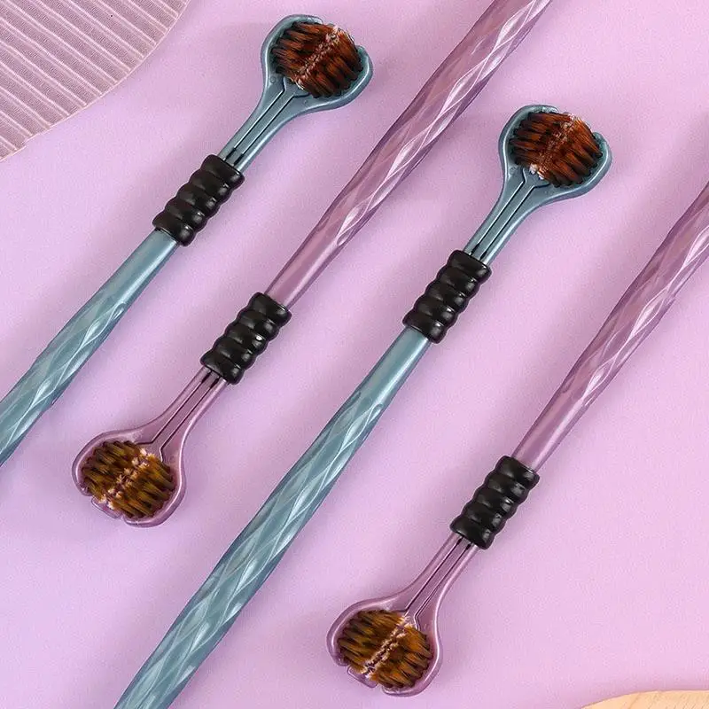 2pcs 3D Stereo Three-Sided Toothbrush Ultra Fine Soft Hair Adult Toothbrushes Tongue Scraper Oral Care 360° Cleaning Teeth Brush