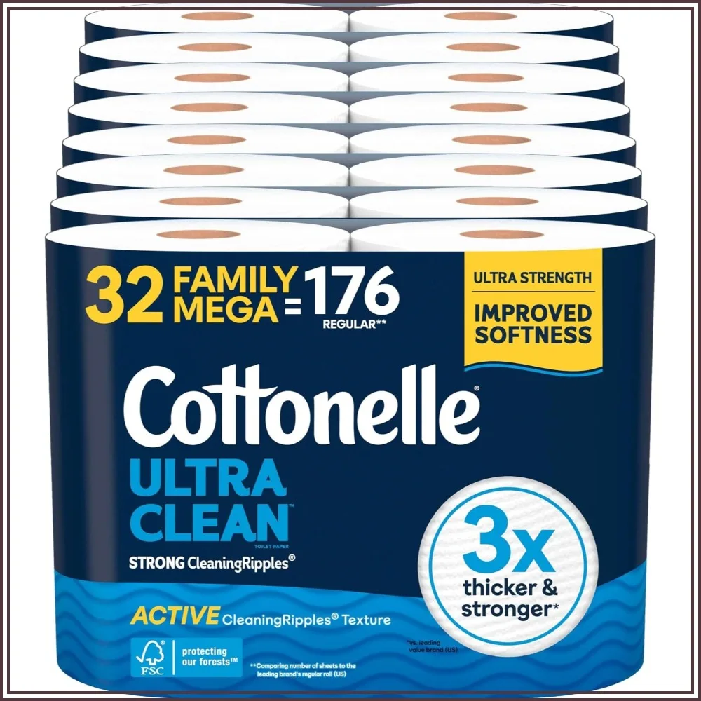 

Ultra Strong 1-Ply Toilet Paper, 32 Family Mega Rolls = 176 Regular Rolls, 353 Sheets per Roll