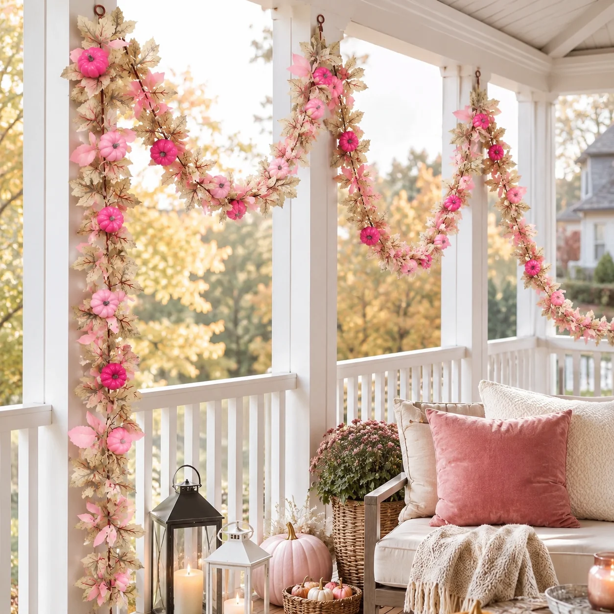 Pink Artificial Pumpkin Garlan - Home Decor Garland 评论和价格