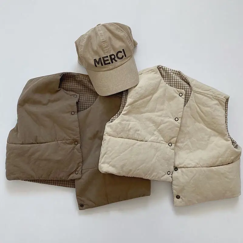 

Baby Boys Girls Warm Vest Autumn Winter Solid Color Waistcoat Round Neck Sleeveless Tops Comfortable Children Clothing 1-3 Years