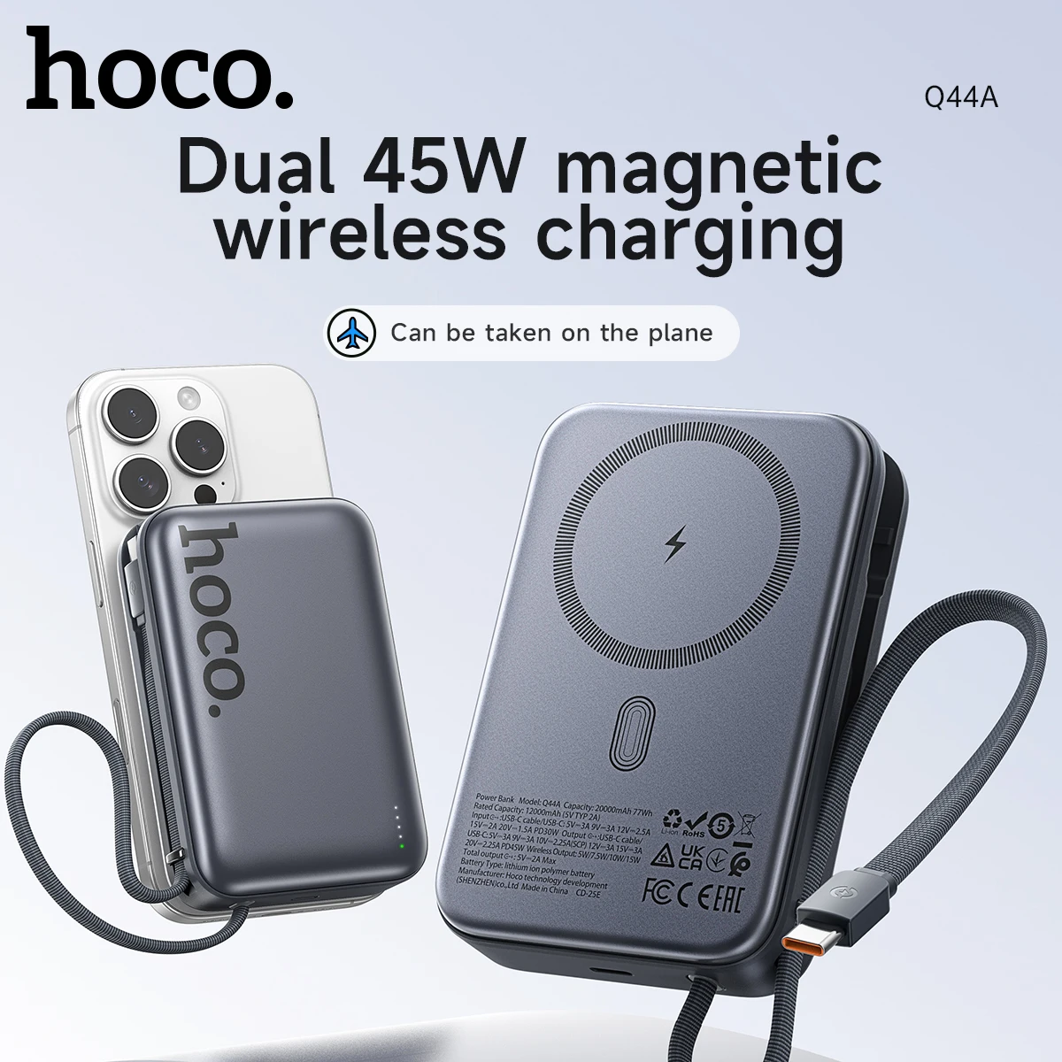 HOCO 20000 мАч PD45W Беспроводной аккумулятор для быстрой зарядки для iPhone 16 15 с кабелем USB C Аккумулятор для быстрой зарядки для Samsung S23 S25 HOCO 20000 мАч PD45W Беспроводной аккумулятор для быстрой зарядки для iPhone 16 15 с кабелем USB C Аккумулятор для быстрой зарядки для Samsung S23 S25