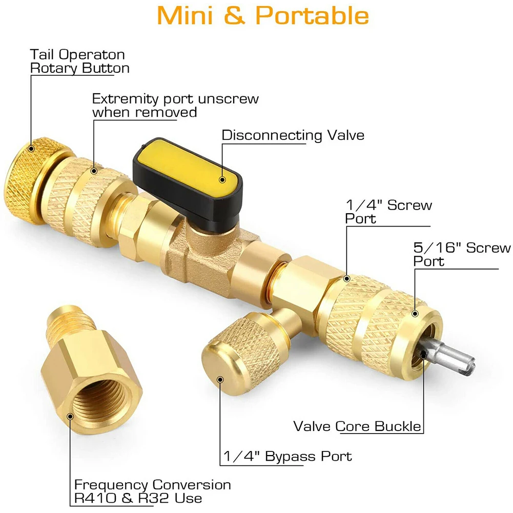 Valve Core Removal Tool for Air Conditioning Systems Designed for 1/4 inch and 5/16 inch Ports with 3 Alloy Valve Cores