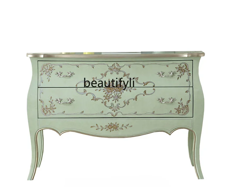 

American style painted two drawers European style solid wood retro porch cabinet living room bedroom decorative cabinet