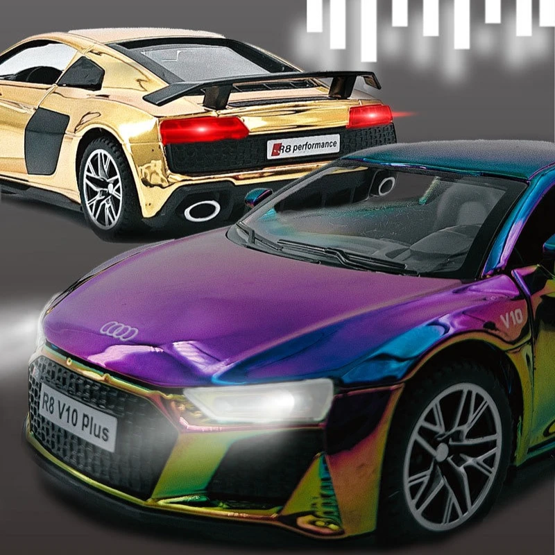 1:32 R8 V10 Plus Legierung Diecast Sportwagen Modell Spielzeug Simulation Fahrzeuge mit Sound Licht Zurückziehen Spielzeug Auto für Jungen