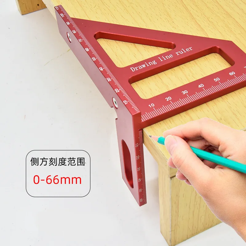 45°/90° Woodworking Aluminum Alloy Blue/Red Miter Triangle Ruler Square Protractor 3D Multi Angle Layout Measuring Tools