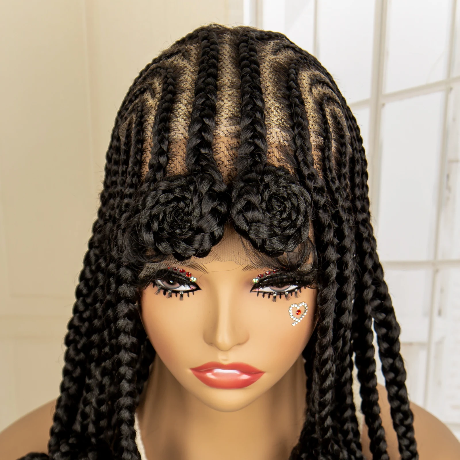 18 Inches Cornrow Braiding Wig Synthetic Transparent HD Full Lace African Bantu Braided Wigs with Baby Hair for Black Women