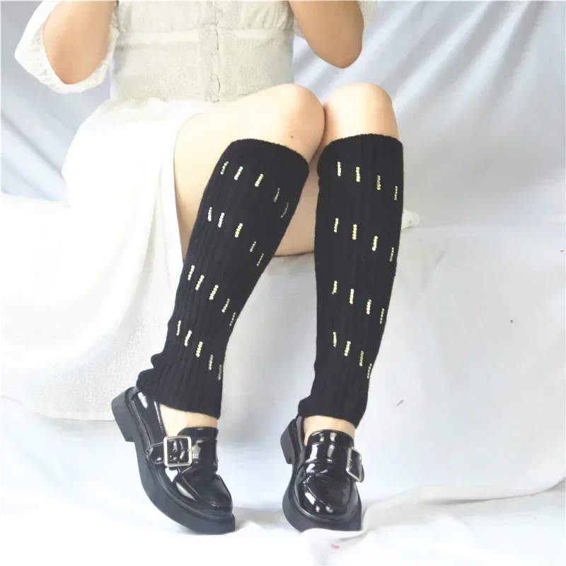 Fashion Women Leg Warmers Spot Drill Knitted Leg Warmer Autumn Winter Keep Warm Calf Socks Japanese Style Multicolor Foot Covers