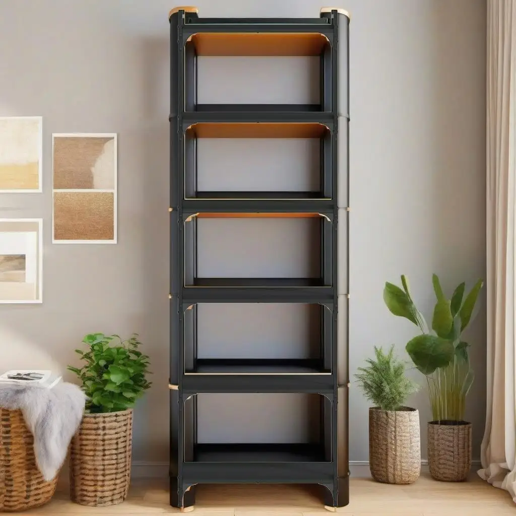 

6-Tier Black Bookcase - Stylish Engineered Wood Storage, 23.6x11.8x74 Inches