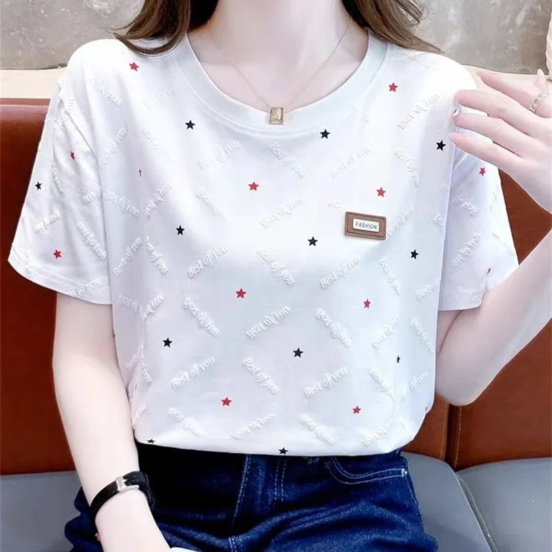 Fashion Printing Short Sleeved T-shirt Women 2024 Summer Affordable Korean Loose Appear Thin Half Sleeve All-match Printing Tops