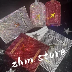 Luxury Bling Package Suitcases Passport Cover Case ,Luggage Tag Card Rhinestone Travelling Props