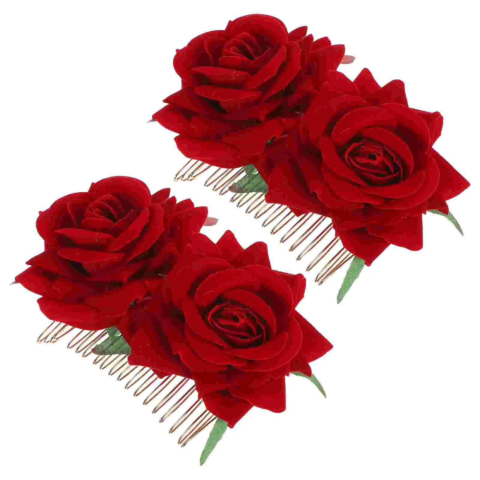 

2 Pcs Hair Clips Rose Comb Headdress Hanfu Gem Flower Wedding Fabric Bridal Bride
