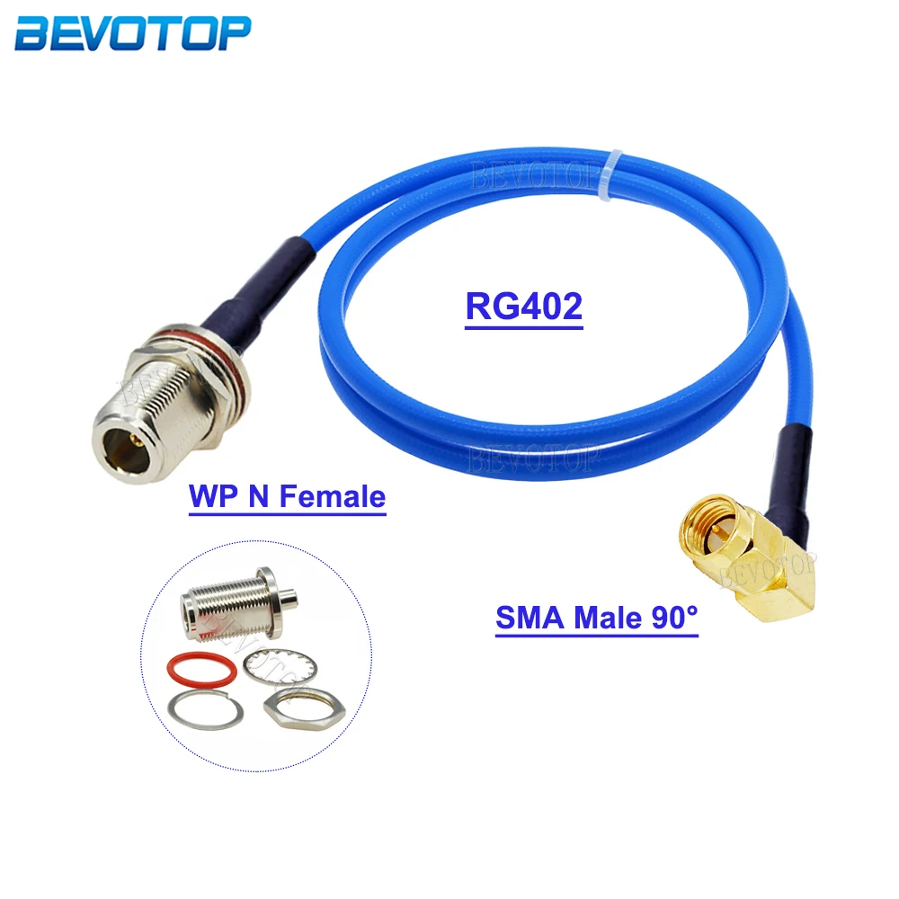 Waterproof N Female to SMA Male 90 Degree RF Connector 50 Ohm Semi-Felxible RG402 RF Coaxial Cable Pigtail Extension Cord Jumper