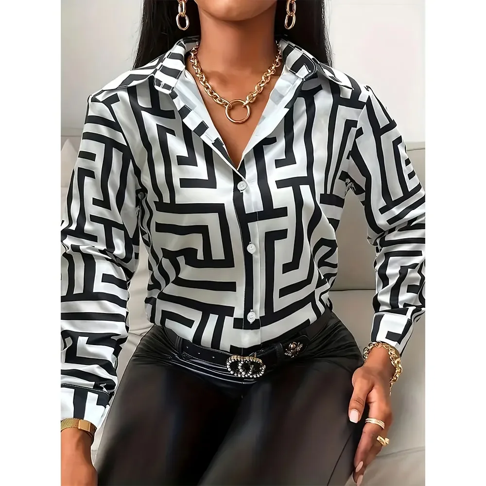 

Women'S Shirt Elegant Evening Gown Women'S Lapel Button-Down Long-Sleeved Top Summer Fashion Hawaiian Vacation Shirt