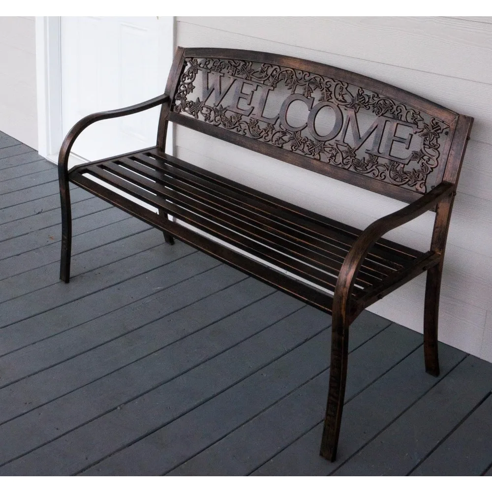 

Patio Benches, TX94101 Metal Welcome Outdoor Bench, Welcome Patio Benches