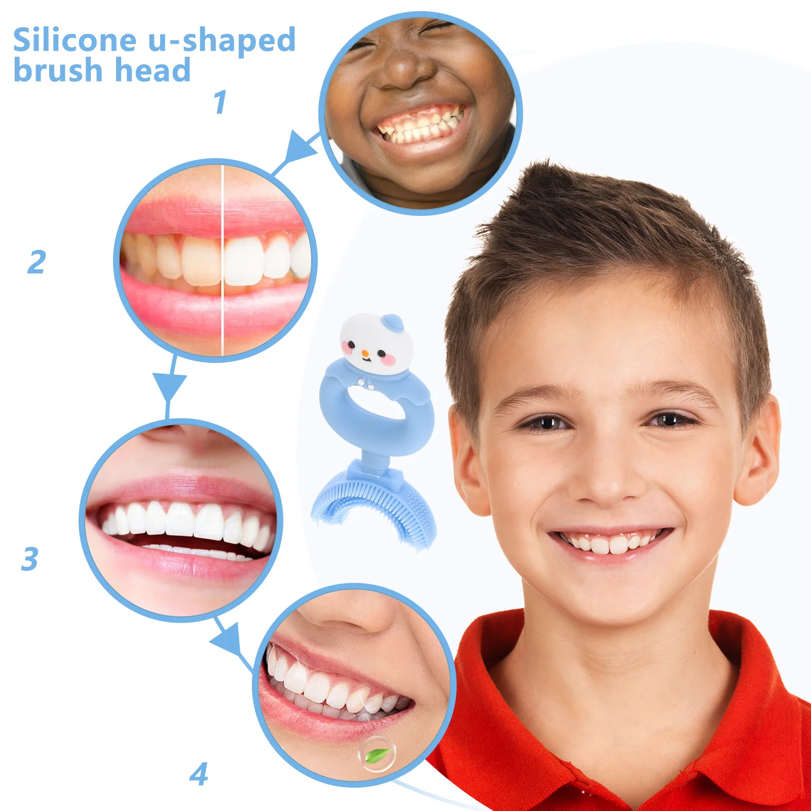 

U shaped Silicone Brush Head Blue Color Cartoon Snowman Design Toddlers Toothbrush Manual Children Dental Care Tools