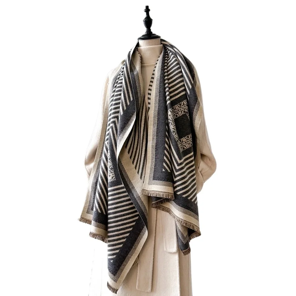 

Элегантный роскошный шарф из искусственного кашемира, теплые двусторонние шарфы-пончо, толстое ветрозащитное одеяло из пашмины, зимнее