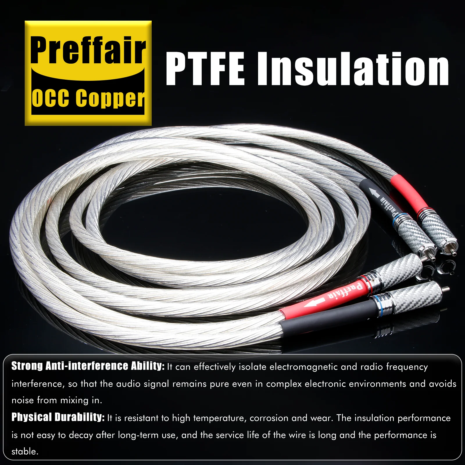 

Pair RCA Audio cable occ sterling silver rca wire for CD amplifier with Rhodium Plated Plug