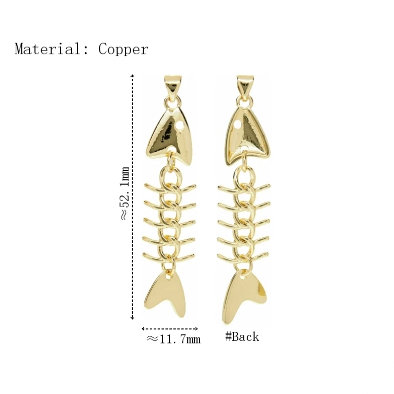

10pcs Swinging Gold Fishbone Pendant Moving Tail Copper Gold Plated Vintage Bohemian Cultural Jewelry for Women Gift