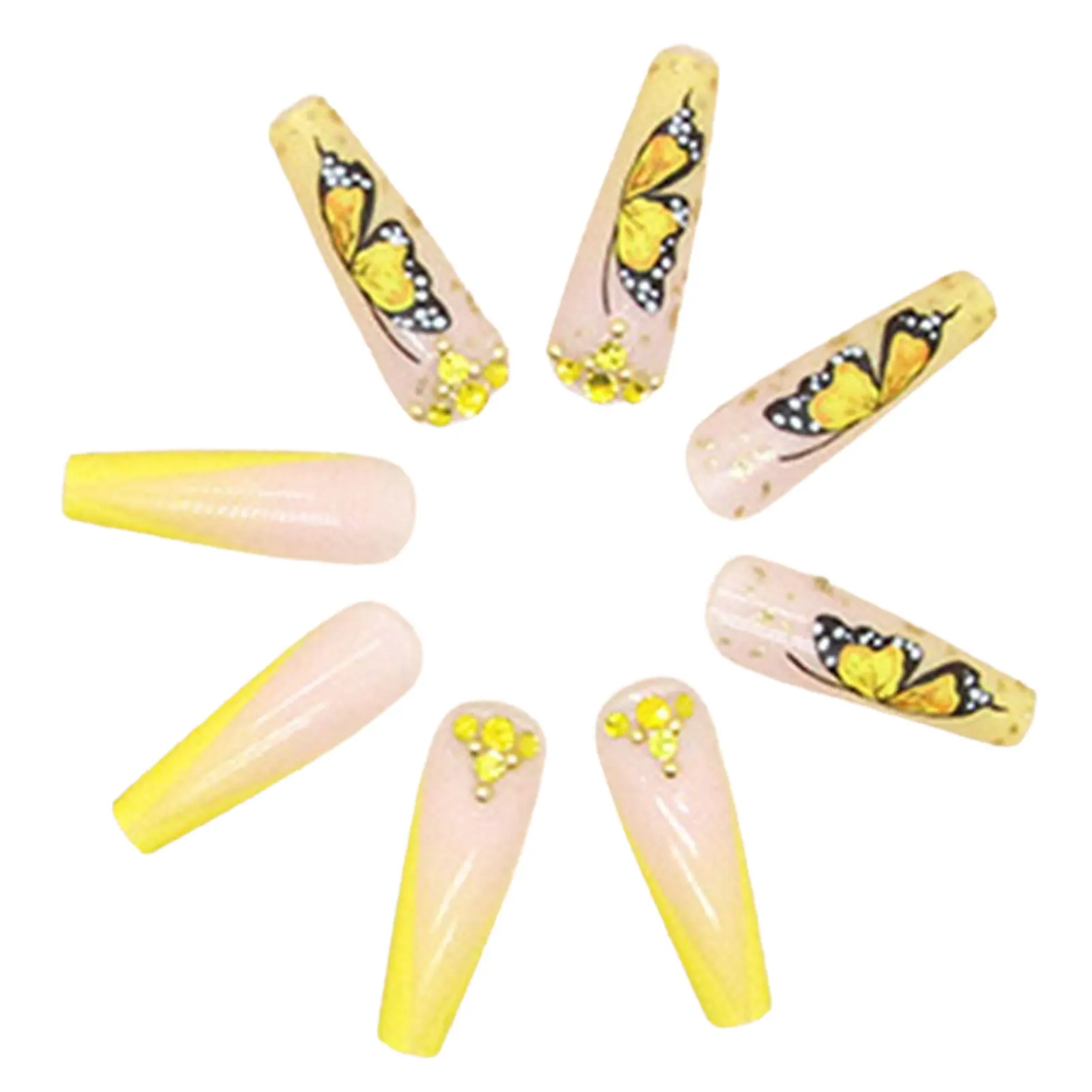 Long-Length Ballet Manicure Long Ballerina False Nail with Yellow Butterfly for Manicure Lover Daily Home DIY B88