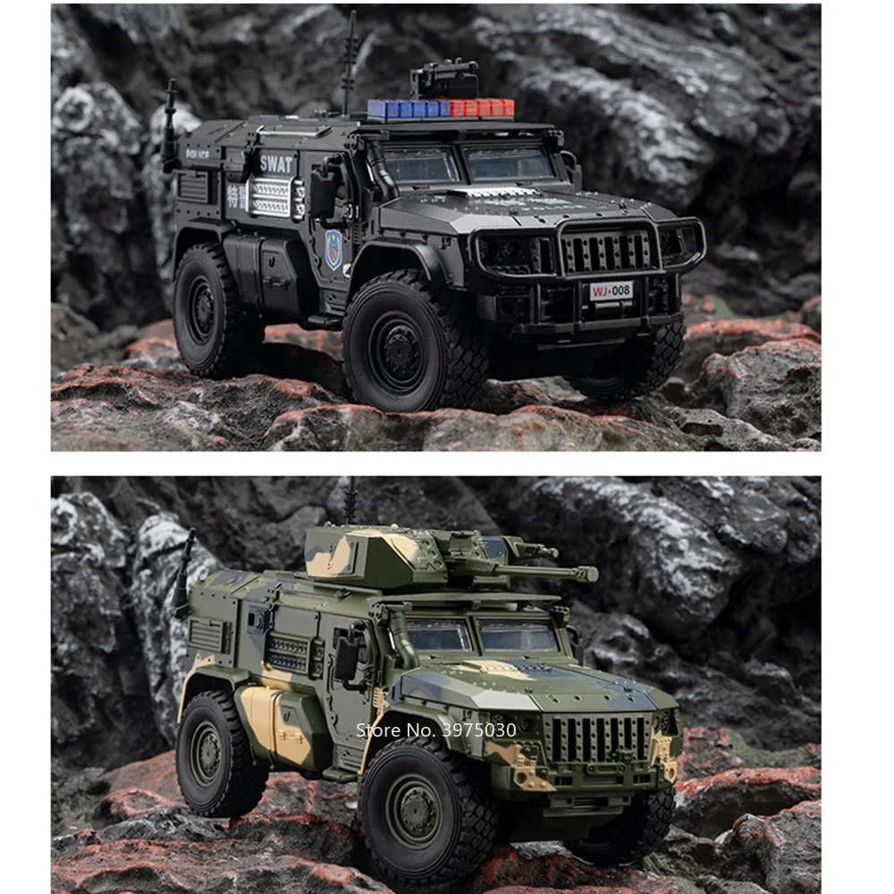 Voitures Blindées en Alliage Moulé Sous Pression, Modèles Miniatures, Jouets avec Lumière et Son, Véhicules de Police Armés, Dos Côtelé, SWAT, Cadeaux de Festival pour Enfants, 1:32