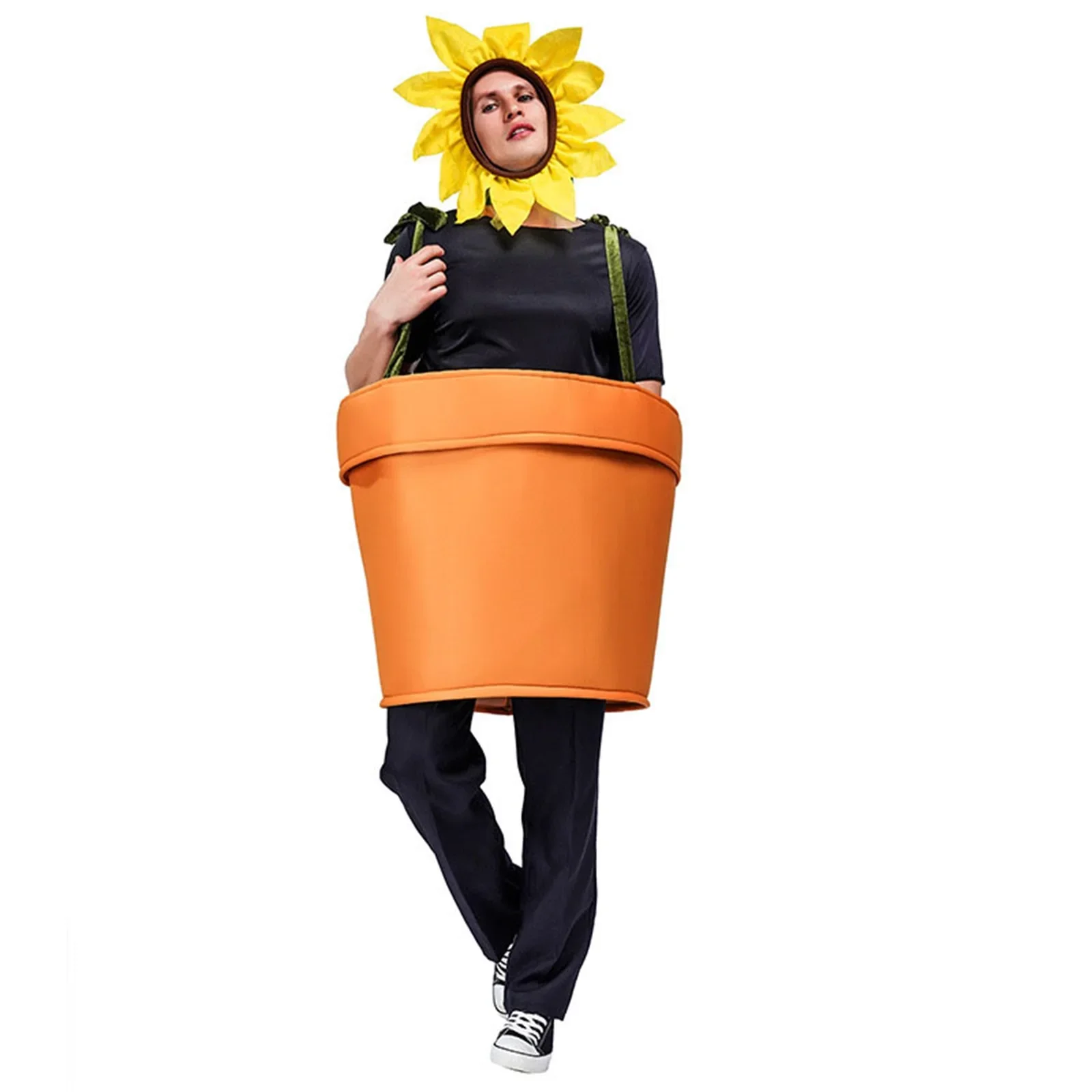 Women Sunflower Costume with Headpiece for Garden Theme Party Halloween Flower Pot Costume for Adults Cosplay