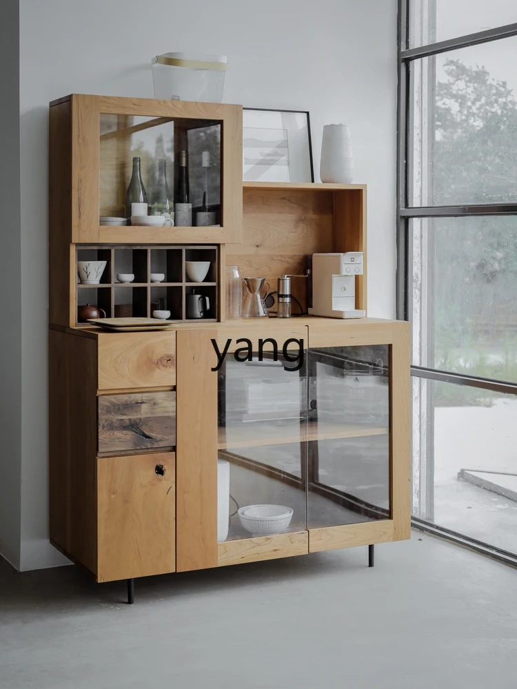 Yjq Creative Design Solid Wood Tea Cabinet Multi-Functional Black Walnut Meal Side Decoration Display Glass Cabinet Original