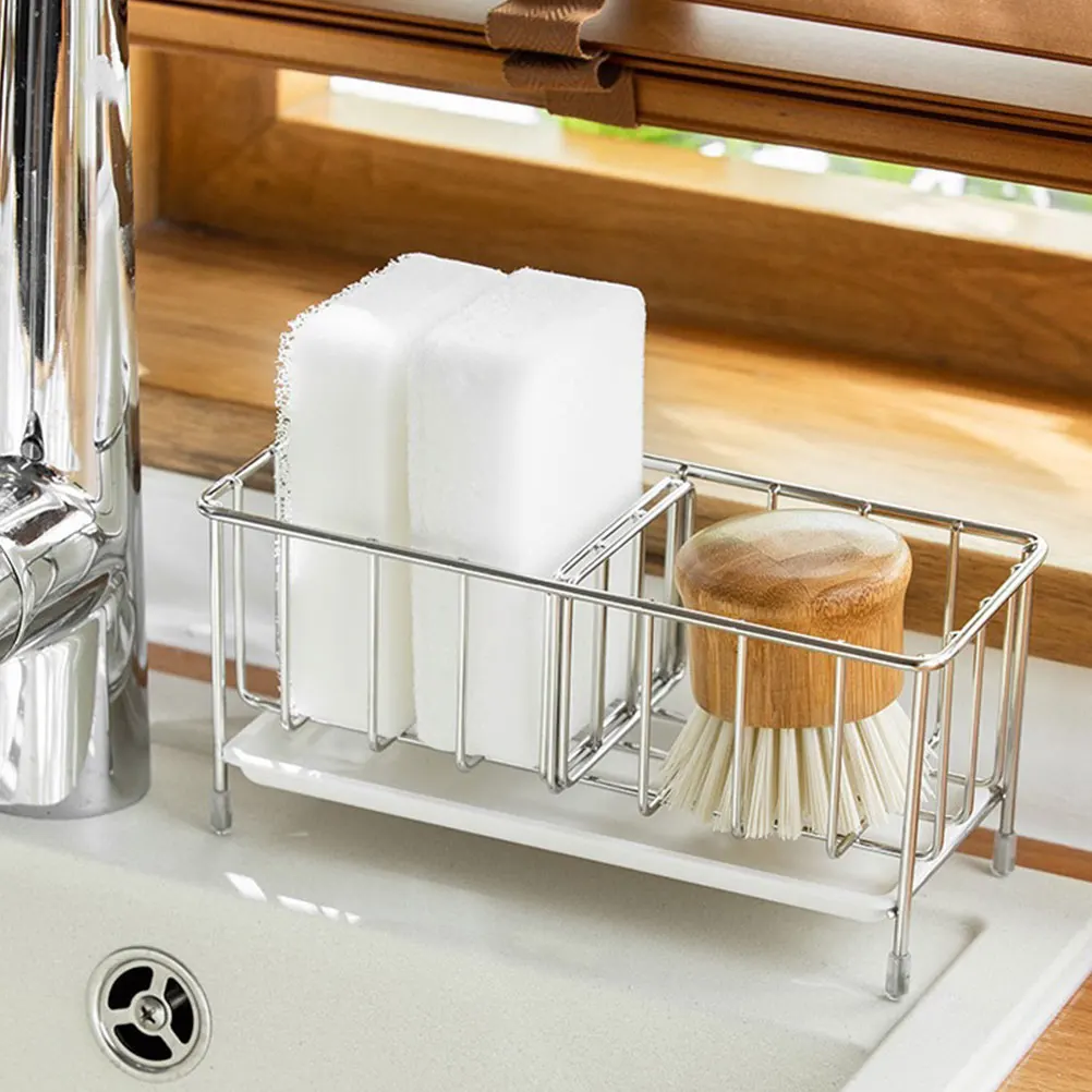 

Stainless Steel Drain Basket 304 Kitchen Sink Sponge Holder Dish Brush Baskets Detachable Drip Tray Smooth Surface Premium